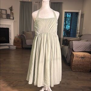 Azazie Light Green Pleated Halter Dress